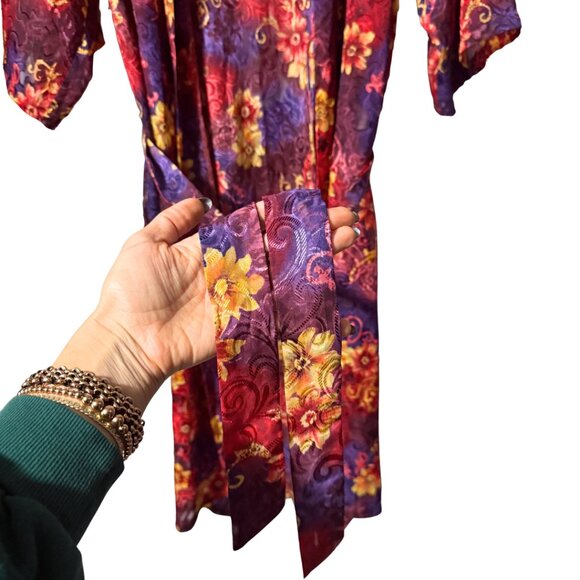 Vintage 80s LA Intimates Floral Kimono House Robe – Purple/Red/Yellow - Picture 7 of 9